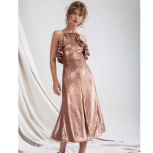 C/Meo Collective Copper Sequin Ruffle Dress